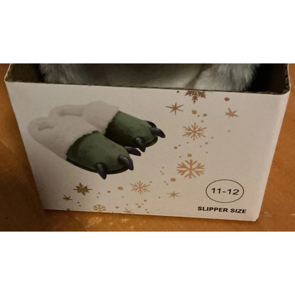 Festive Voice‎ Kids Dino Slippers, Green With Claws Size 11-12, New In Package